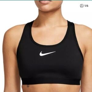 Nike Swoosh Dri-Fit Black Sports Bra with White Logo, Size Medium, Workout